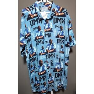 DMX Shirt Rayon All Over Print DMX Graphics Button Up Short Sleeve Men Sz L New